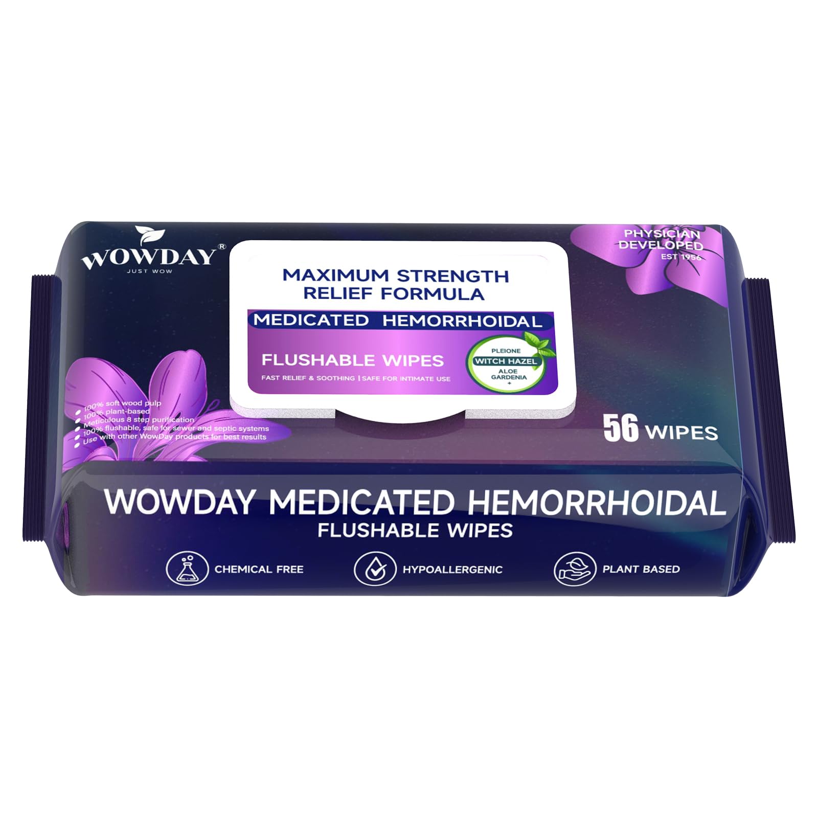 Wowday Flushable Hemorrhoid Wipes | Maximum Strength Witch Hazel Wipes | 56 Count Fragrance Free Adult Hemorrhoids Medicated Witch Hazels Wipe for Butt Hemorrhoidal Itch WowDay uk supplements