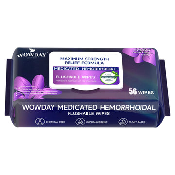 Wowday Flushable Hemorrhoid Wipes | Maximum Strength Witch Hazel Wipes | 56 Count Fragrance Free Adult Hemorrhoids Medicated Witch Hazels Wipe for Butt Hemorrhoidal Itch WowDay uk supplements