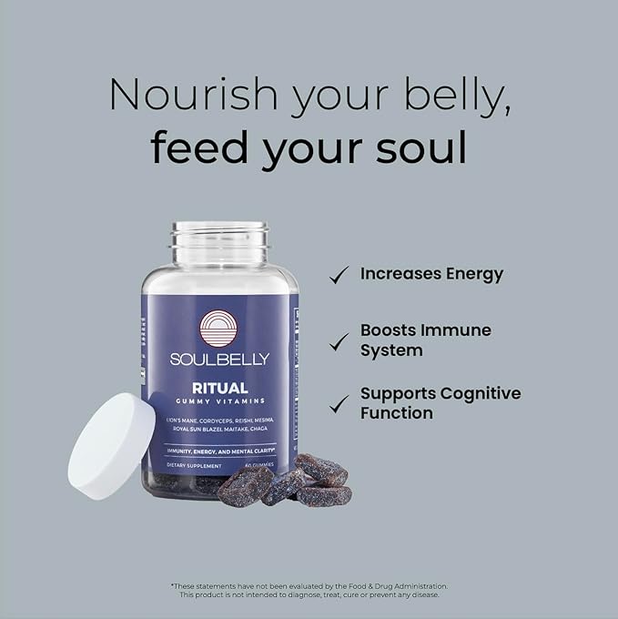 SOULBELLY Multi-Mushroom | Ritual Vitamin Gummies for Energy, Focus and Immune Balance | Vegan | Gluten-Free | Non-GMO | 60 Count SOULBELLY uk supplements