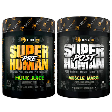 ALPHA LION Superhuman Pre Workout Powder & Post Workout Recovery Bundle, Sustained Energy & Focus + Lean Muscle Growth, Strength & Volume (Hulk Juice & Muscle Marg ALPHA LION uk supplements