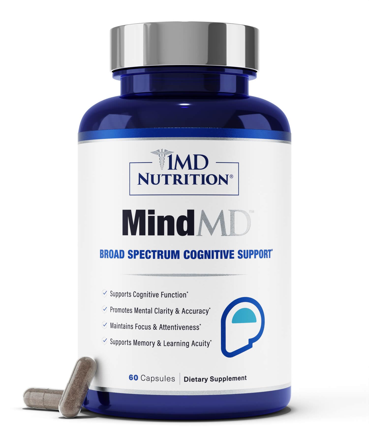 1MD Nutrition MindMD - Brain Supplement for Memory and Focus - Bacopa Monnieri for Nootropic Brain Support - Brain Health Supplement for Adults - with Vitamin B6 & Green Tea Extract - 60 Caps 1MD Nutrition uk supplements