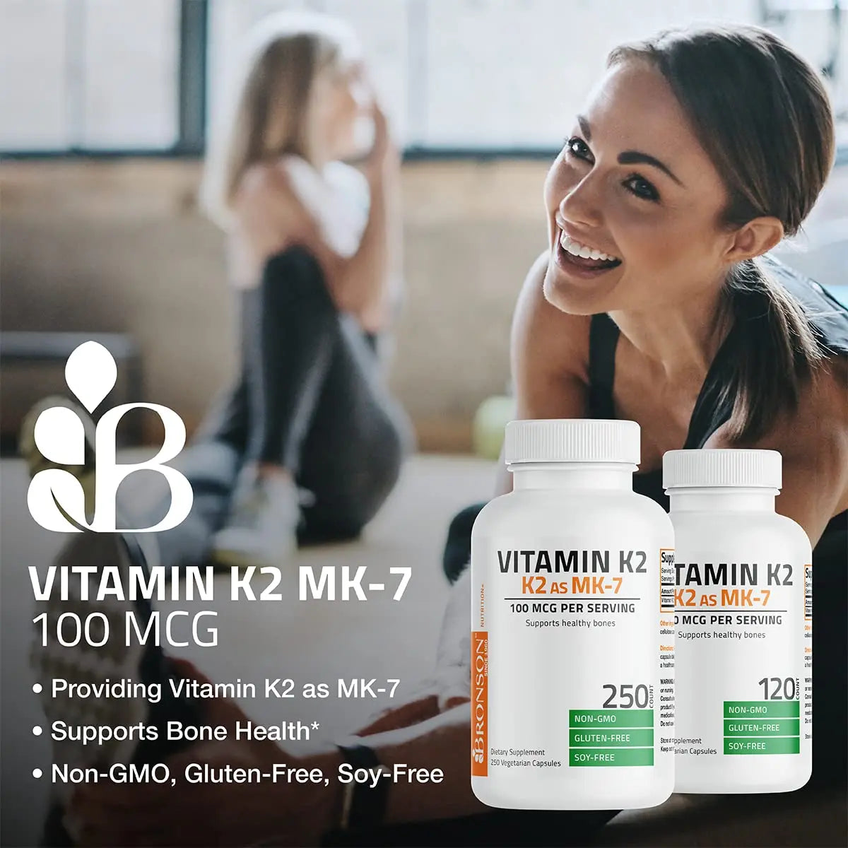 Bronson Vitamin K2 as MK-7 Menaquinone 100 mcg Non-GMO, 250 Capsules Bronson uk supplements