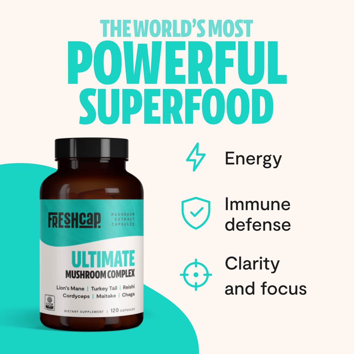 FreshCap Ultimate Mushroom Complex - Lions Mane, Reishi, Cordyceps, Chaga, Turkey Tail FreshCap Mushrooms uk supplements
