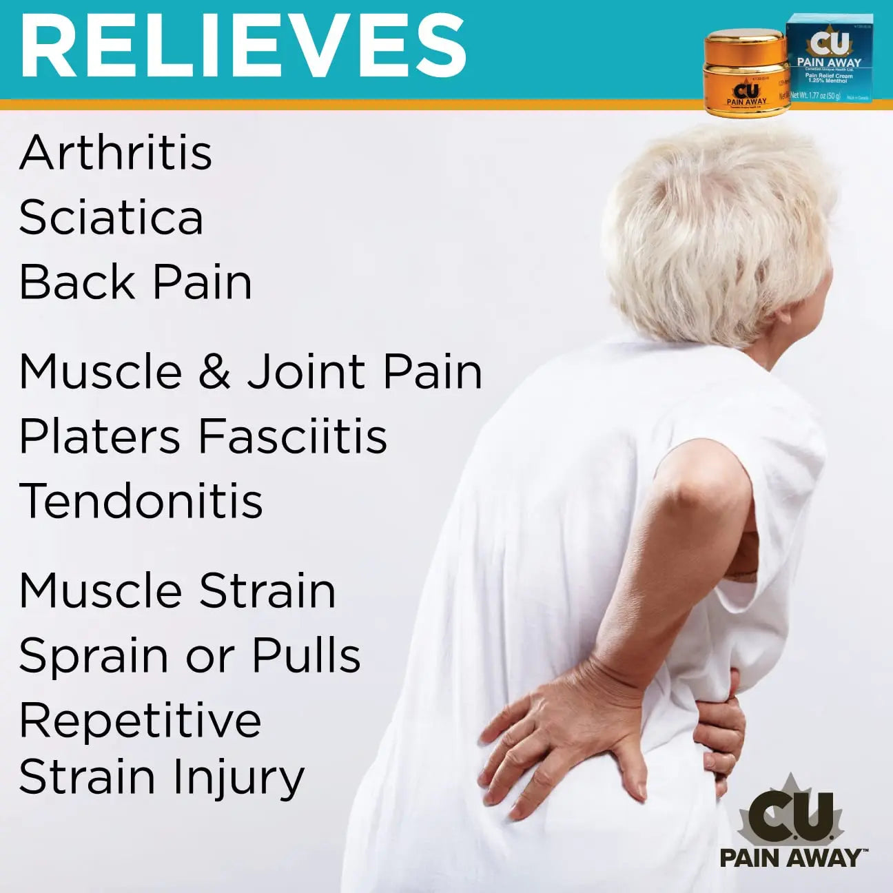 Arthritis Pain Relief Cream - C.U. Pain Away. Reduce Inflammation, Improve Mobility, Rapid Relief. Effective Muscle and Joint Pain Relief. All-Natural Ingredients. C.U. Pain Away uk supplements