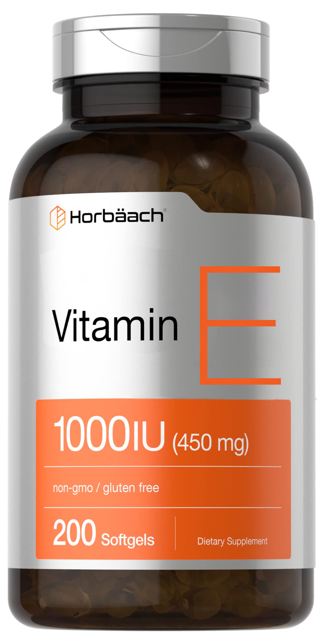 Vitamin E 1000 IU Softgel Capsules | 200 Count | Non-GMO, Gluten Free, Preservative Free Horbäach uk supplements