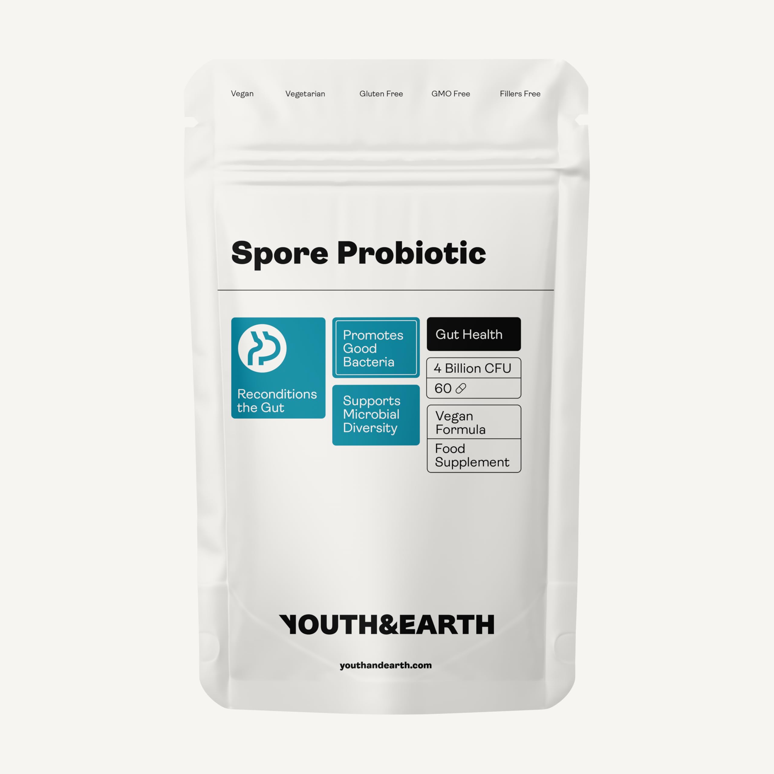 Youth & Earth Spore Probiotics 4 Billion CFU Count - Probiotics for Gut Health & Immune Support | Gut Health Supplements for Digestive Health | 60 Capsules Youth & Earth uk supplements