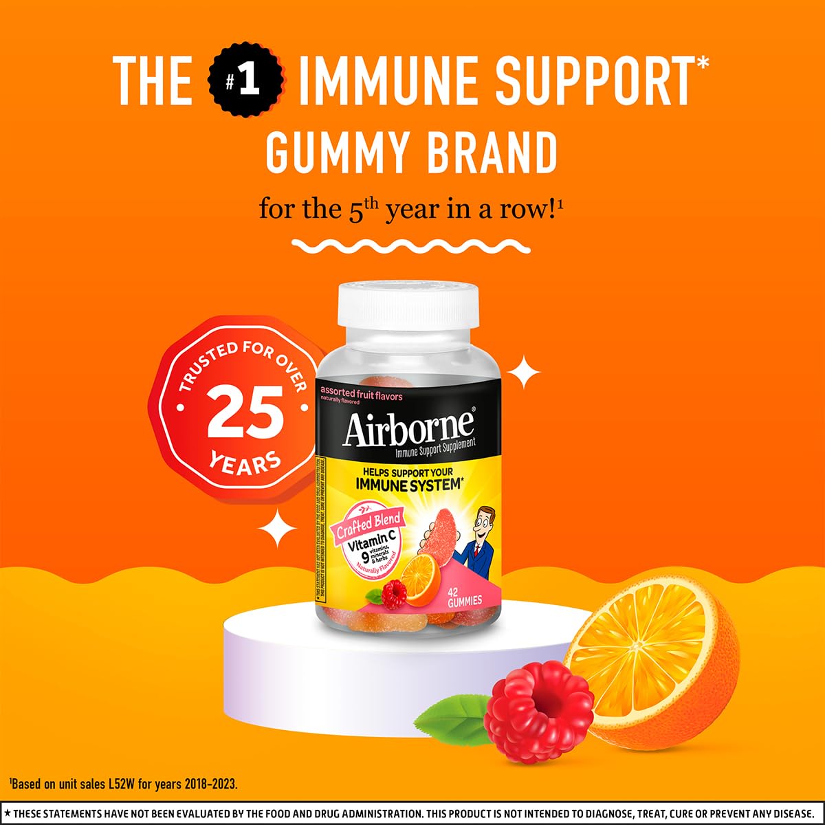 Airborne 750mg Vitamin C Immune Support Supplement Gummies for Adults, Assorted Fruit Flavor, Gluten Free Crafted Blend with Powerful Antioxidants Vitamins A C & E, 42 Gummies (2 Pack) Airborne uk supplements
