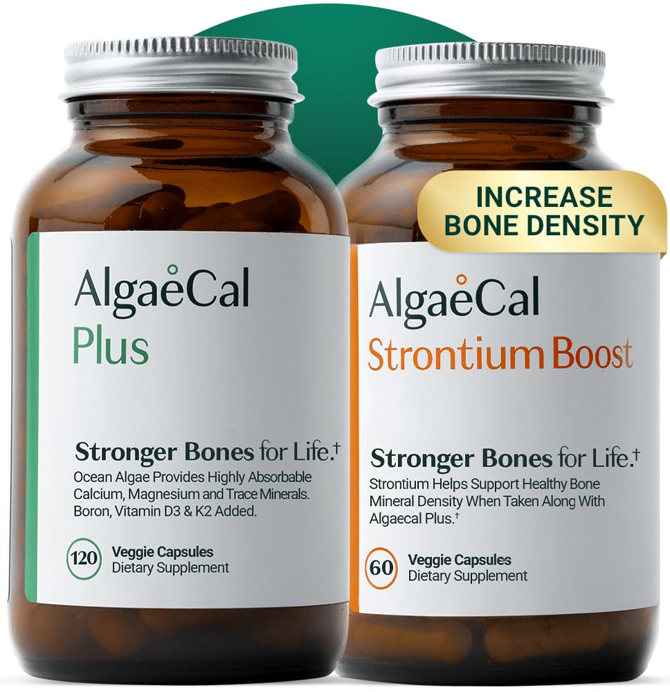 ALGAECAL Bone Builder Pack - Plant Based Calcium Supplement & Strontium - Organic Calcium 750mg with Vitamin D3 1600 IU, Vitamin K2, Magnesium