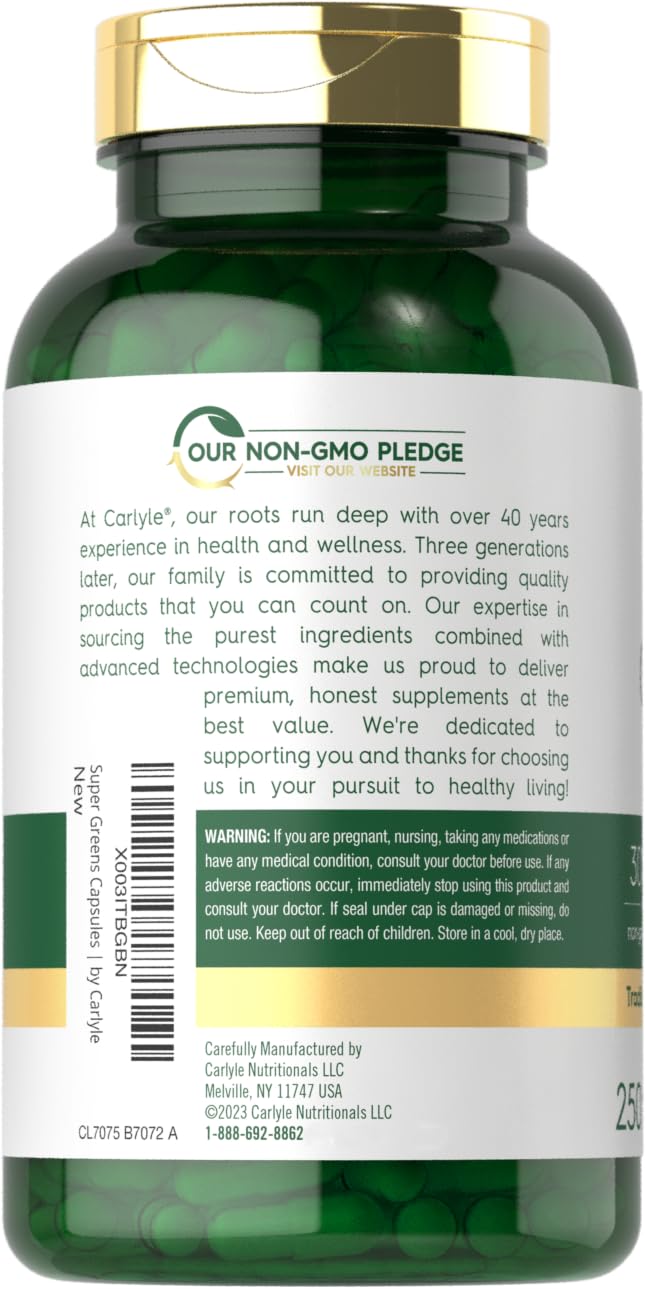 Carlyle Super Greens Capsules | 250 Count | Blend of 13 Vegetables and Greens Plus 17 Fruits | Non-GMO & Gluten Free Supplement Carlyle uk supplements