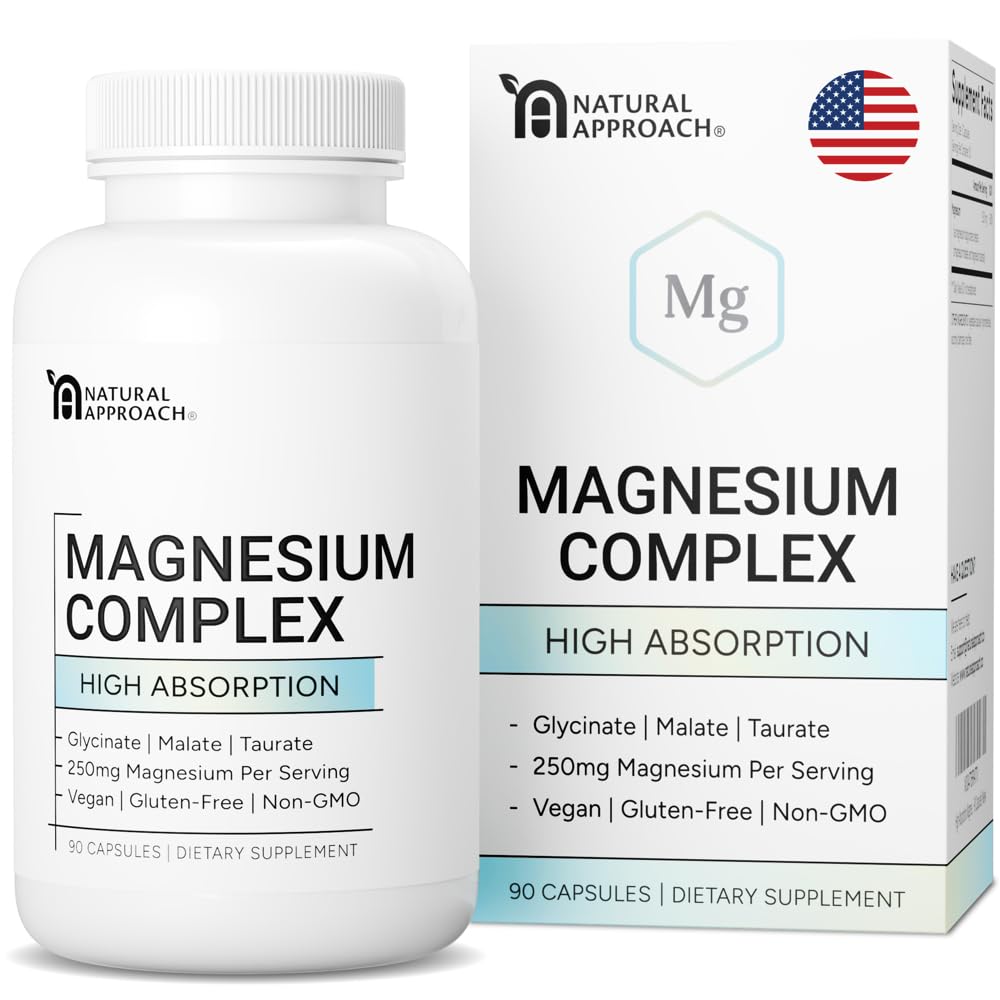 High Absorption Magnesium Complex with Glycinate, Malate & Taurate - Premium Magnesium Supplement for Sleep, Relaxation, Leg Cramps & Stress Relief - 100% Chelated & Easy On The Gut - 90 Capsules Natural Approach uk supplements