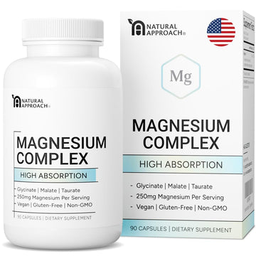 High Absorption Magnesium Complex with Glycinate, Malate & Taurate - Premium Magnesium Supplement for Sleep, Relaxation, Leg Cramps & Stress Relief - 100% Chelated & Easy On The Gut - 90 Capsules Natural Approach uk supplements