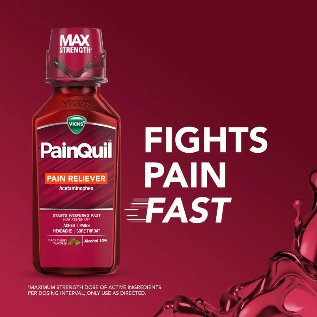 Vicks PainQuil Pain Relief Acetaminophen 1000mg Max Strength‡ Adult Pain Reliever Liquid 12oz, Backache Headache Relief, 1 Daytime Pain Reliever Vicks uk supplements