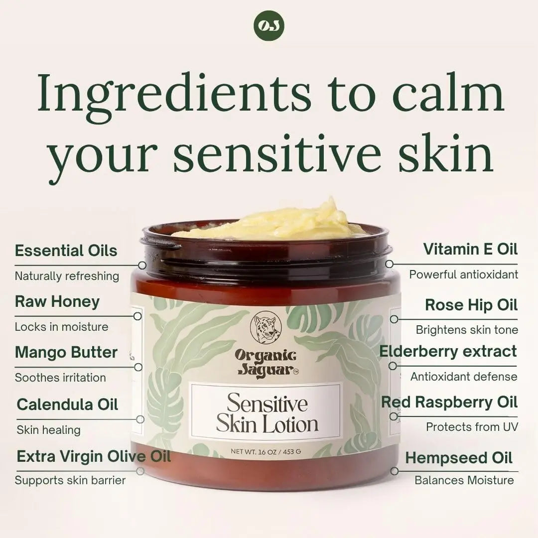 Organic Jaguar Natural Body Lotion for Sensitive Skin, Scent Free, Sulfate & Paraben Free Body Care, Moisturizer With Essential Oils, Vitamin E Oil, Beeswax, Extra Virgin Olive Oil, Raw Honey, 8 oz Organic Jaguar uk supplements