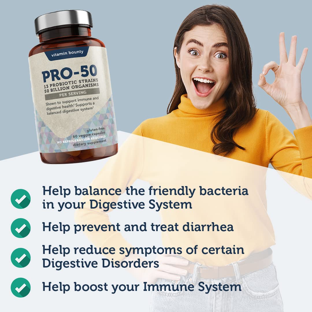 Vitamin Bounty Pro-50 Probiotics - 13 Probiotic Strains, Gut Health, Digestive Health Vitamin Bounty uk supplements