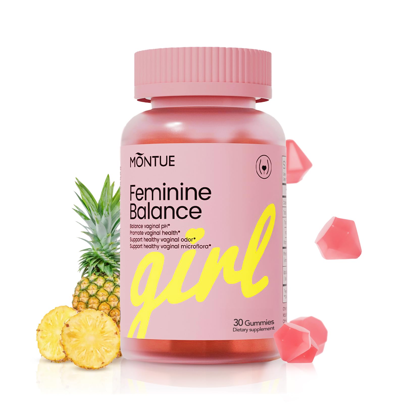 Montue Premium Diamond Feminine Balance Gummies-pH Balance with Prebiotics & Lactobacillus Probiotic Blend&Hawaiian Pineapple Immune Support,Vegan& Non-GMO（30 Gummies） Montue uk supplements