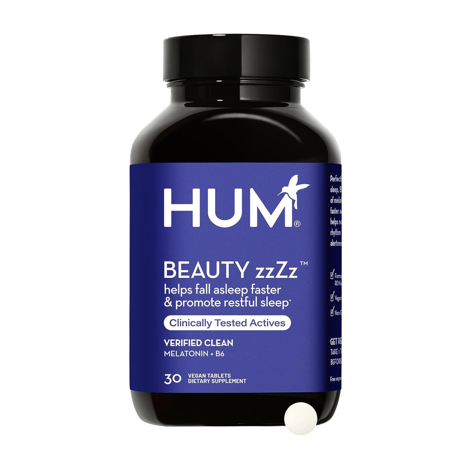 HUM Beauty zzZz Melatonin Sleep Supplement for Adults with Melatonin 3mg, Vitamin B6 and Calcium, Vegan, Gluten Free, Non GMO Sleep Support Tablets for Adults and Beauty Rest, 30 Vegan Tablets HUM uk supplements