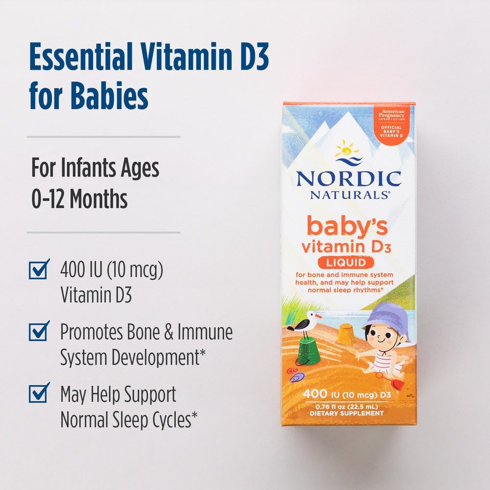 Nordic Naturals Baby’s Vitamin D3, Unflavored - 0.76 oz - 400 IU Vitamin D3 - Healthy Bones, Immune System Support, Normal Sleep Rhythms - Non-GMO, Certified Vegetarian - 90 Servings Nordic Naturals uk supplements