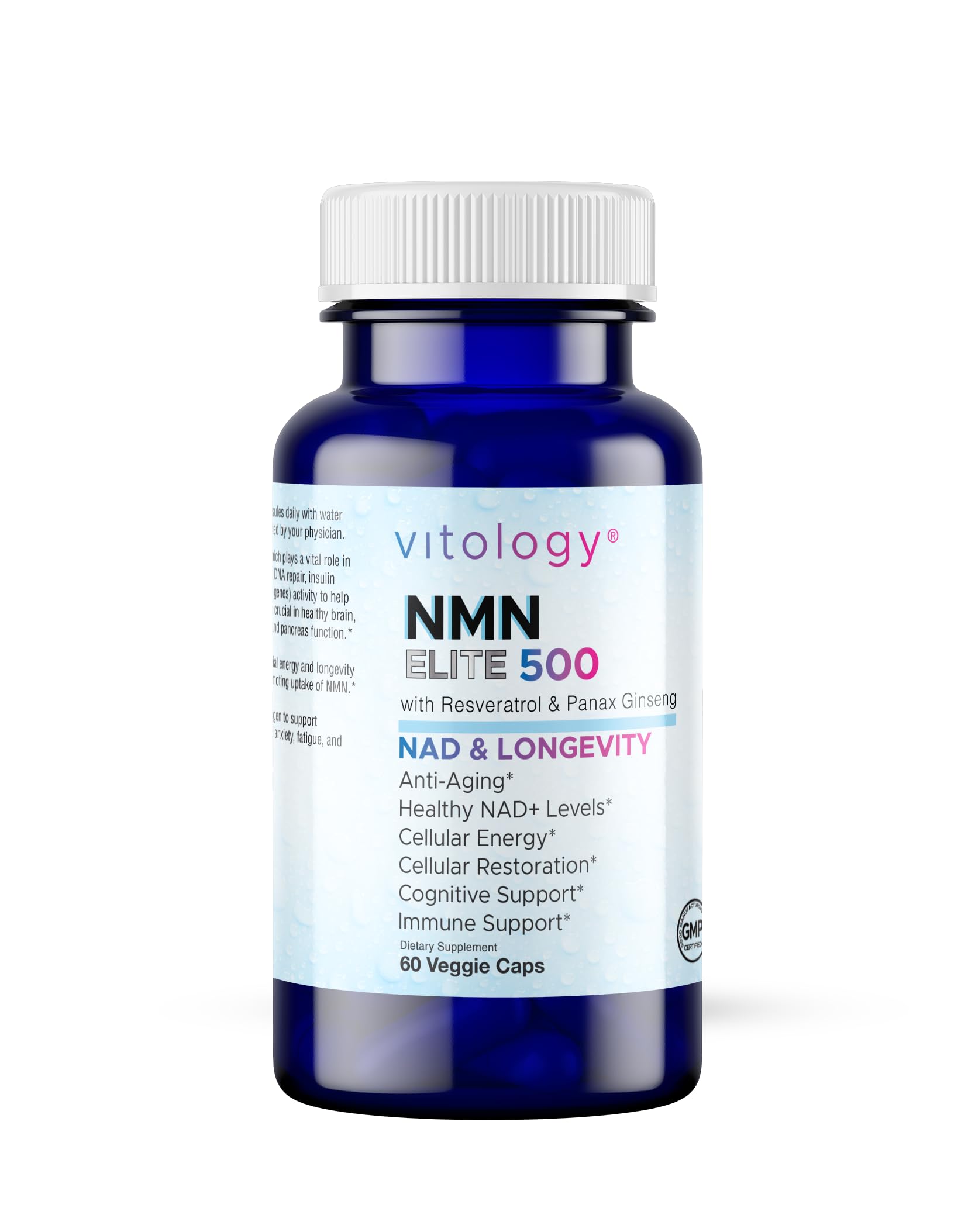 Vitology NMN Elite 500 – NMN 500mg, Resveratrol 200mg, Panax Ginseng 300mg – NAD+ Cellular Energy & Longevity Support Supplement – Focus, Vitality & Anti-Aging Formula – Non-GMO, Vegan Capsules Vitology uk supplements