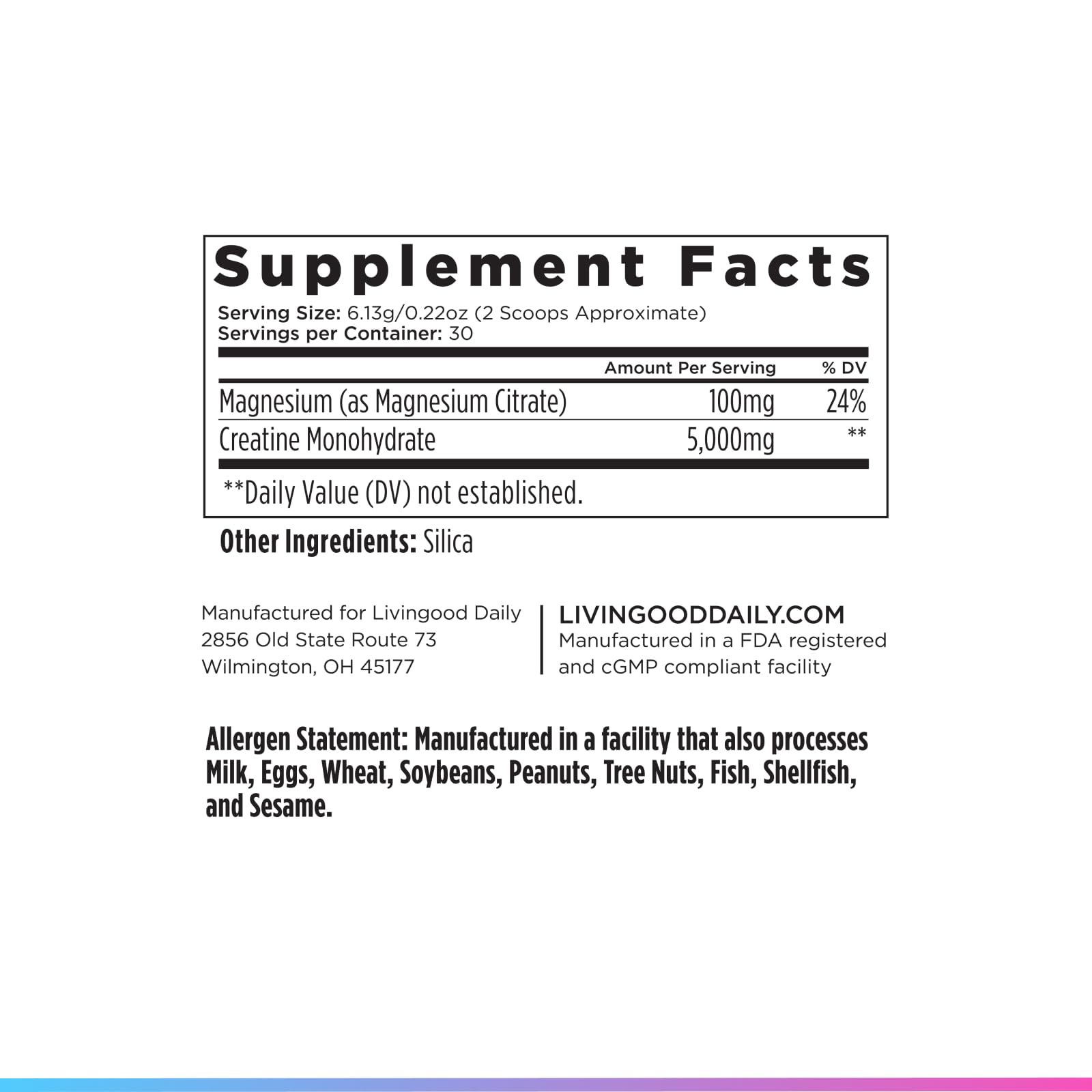 Livingood Daily Creatine + Magnesium Powder, Unflavored | 5g Micronized Creatine Monohydrate with Magnesium for Energy, Muscle Recovery & Performance | 30 Servings Livingood Daily uk supplements