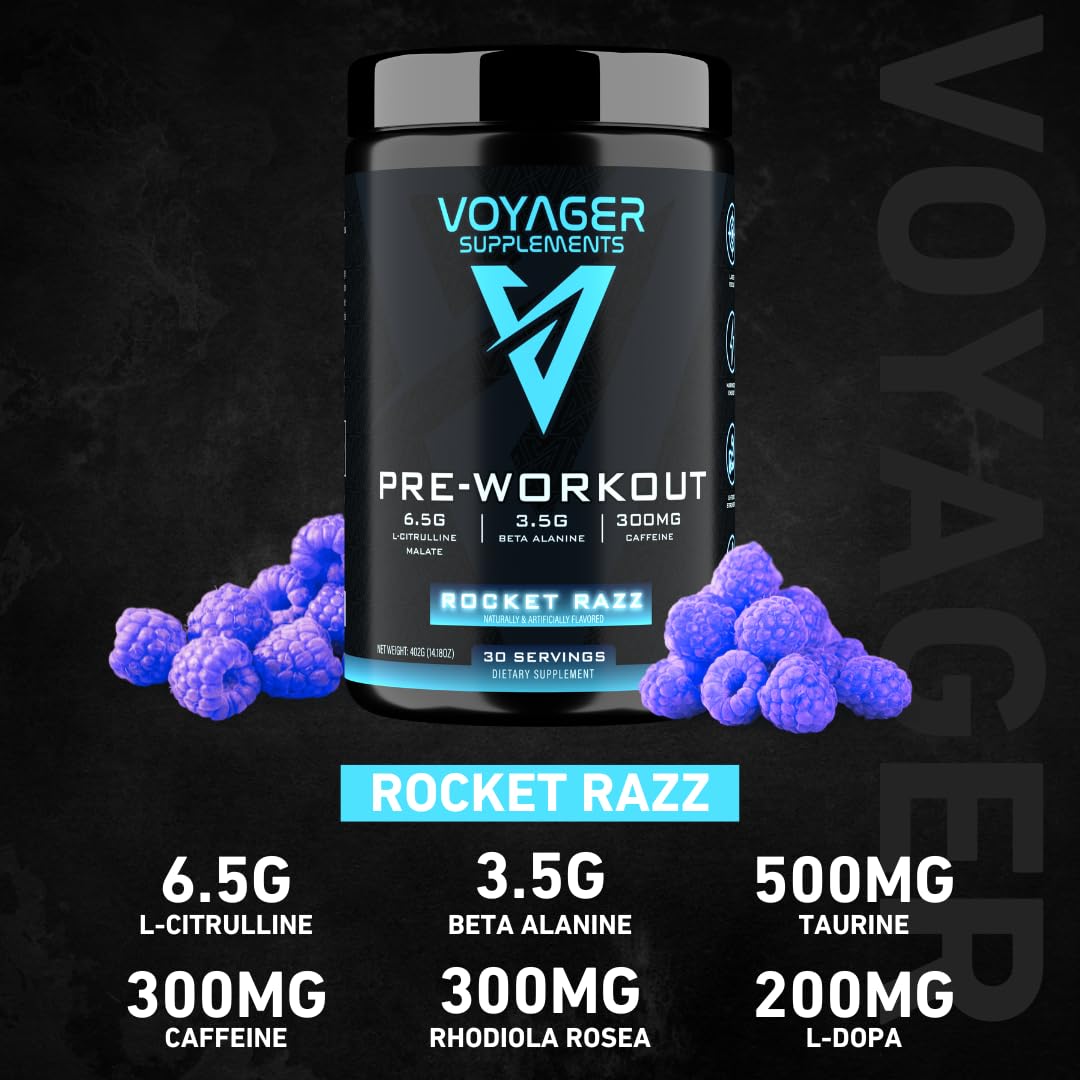 Voyager Supplements Pre-Workout Powder | Rocket Razz | Intense Pump | Maximized Voyager Supplements uk supplements