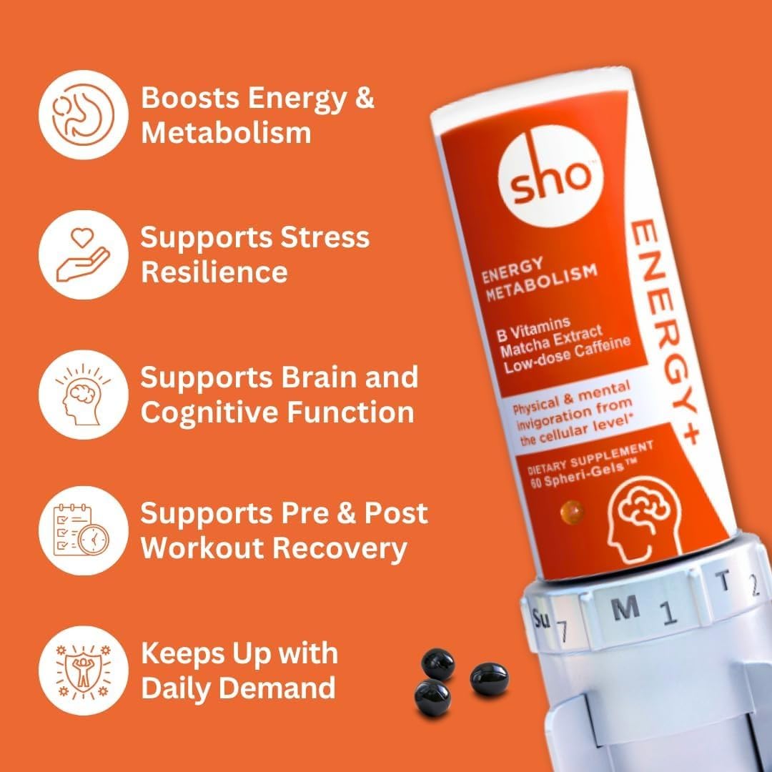 SHO Vegan Energy+ Focus Supplement Kit- Matcha Green Tea Extract, Methylated B Complex, Vitamin B and Caffeine Natural Energy Booster Without Crash, Jitters for Men and Women - 60 Pills Refill Bottle SHO uk supplements