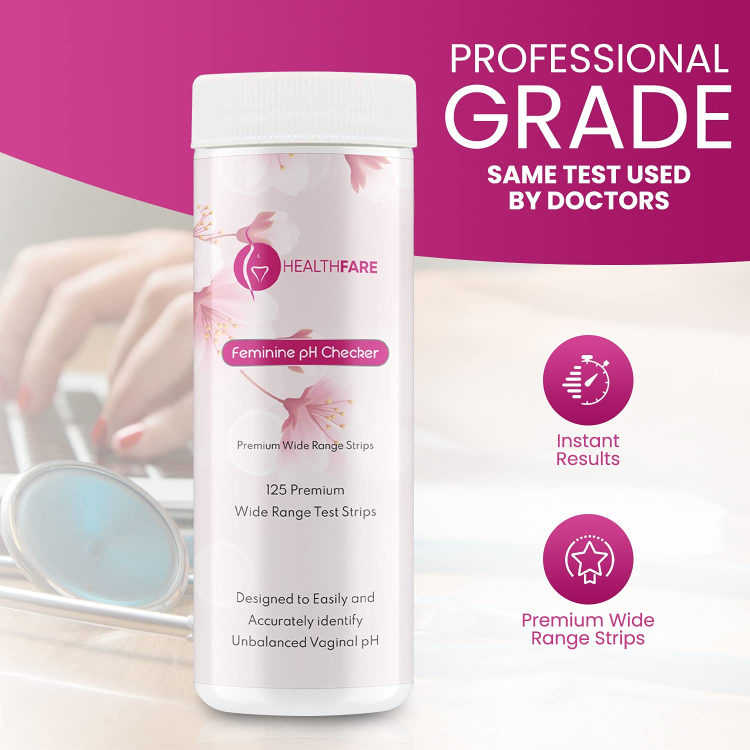 Healthfare Feminine pH Checker Test Strips to Monitor Intimate Health, Balance pH Level 3.0-5.5 Healthfare uk supplements