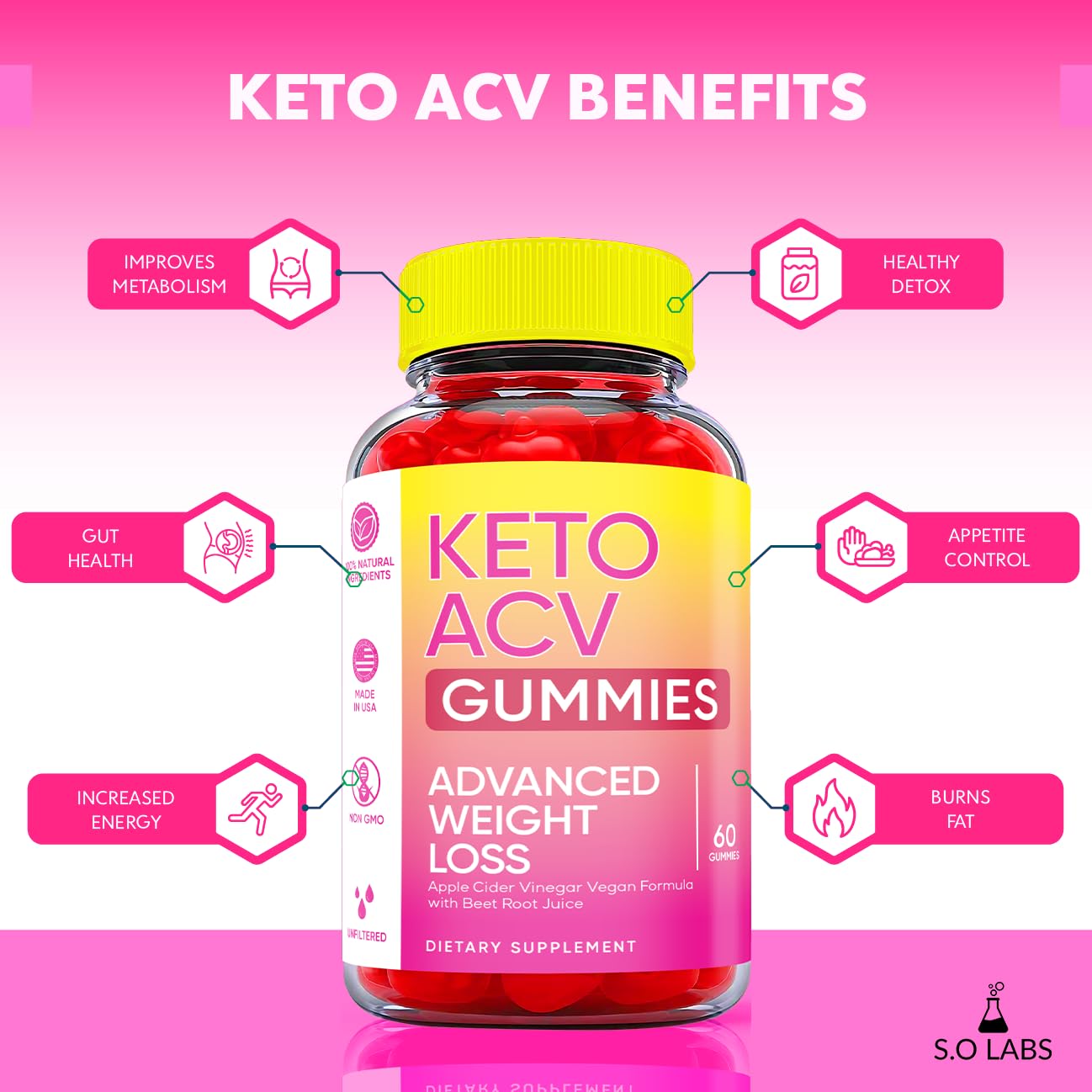 Keto ACV Gummies Advanced Weight Loss, ACV Supplement Work Fast Women Plus Men (2 Pack) S.O Labs uk supplements