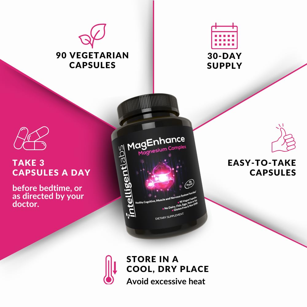 Intelligent Labs MagEnhance Magtein Magnesium Complex Supplement L-Threonate with Magnesium Glycinate and Taurate, 90 Capsules Intelligent Labs uk supplements