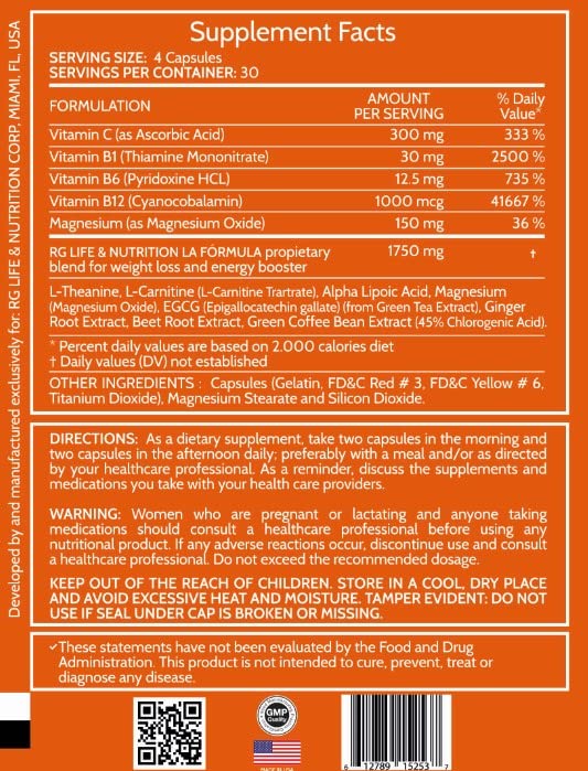 RG LIFE & NUTRITION - Weight Loss Pills, Energy Booster and Fat Burner with Magnesium RG LIFE & NUTRITION uk supplements