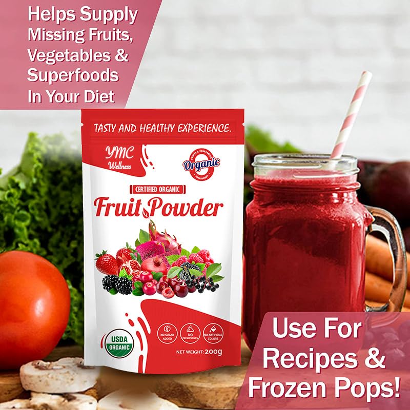 Organic Superfood Fruit Powder Smoothie & Juice mix - Antioxidants Rich Nutrients. Digestive Health, Weight Management, Immune Boosting, Energy boosting, Vitality, Vegan, Non- GMO, Gluten Free, Vegan. YMC Wellness uk supplements