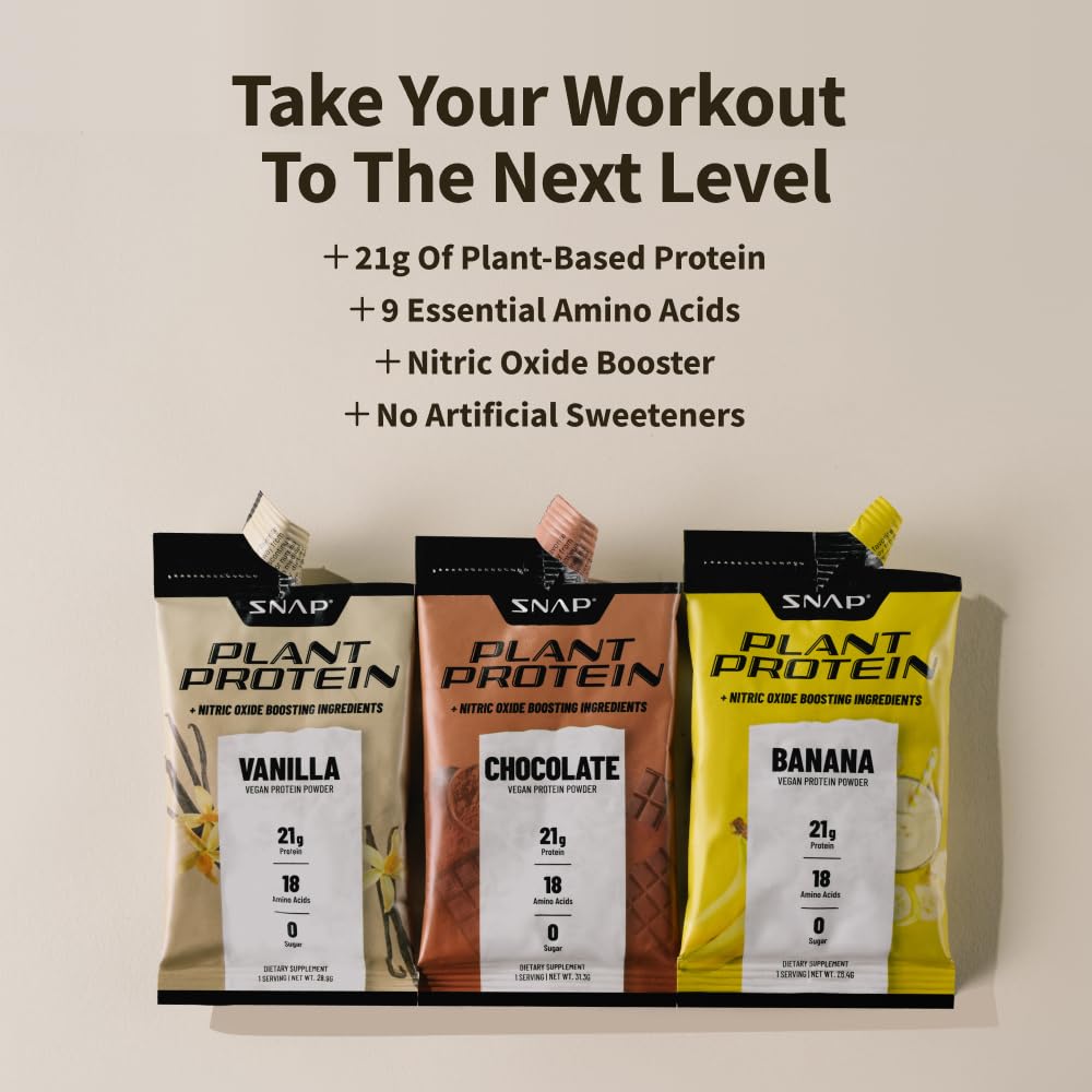 Snap Supplements 100% Plant Based Protein Powder Stick Packs with Nitric Oxide Booster Snap Supplements uk supplements
