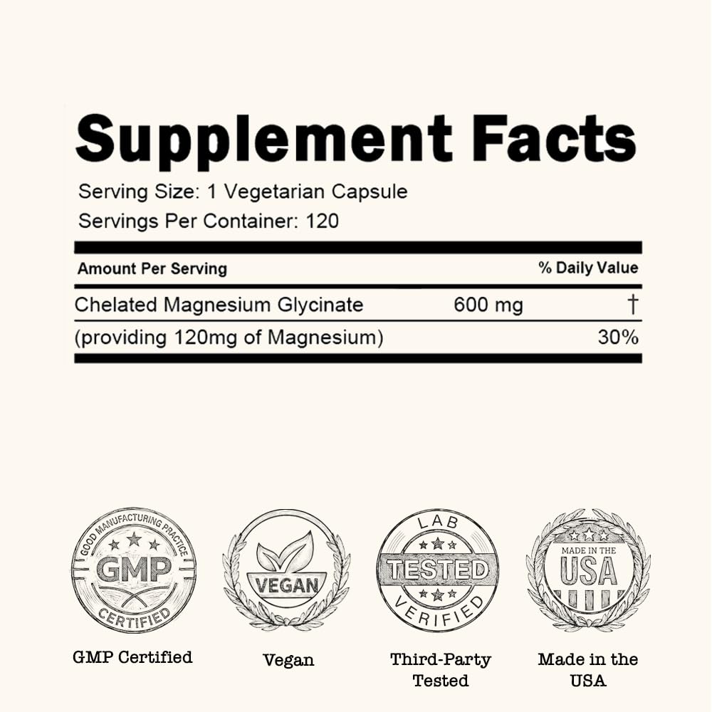 Zenium - Magnesium Glycinate for Sleep, Chelated, 600mg per Serving, 120 Capsules | High Absorption | Relieve Tension, Worry, Nervousness | Calm The Mind & Body | Ayurvedic | Natural Relief Supplement Zenium uk supplements