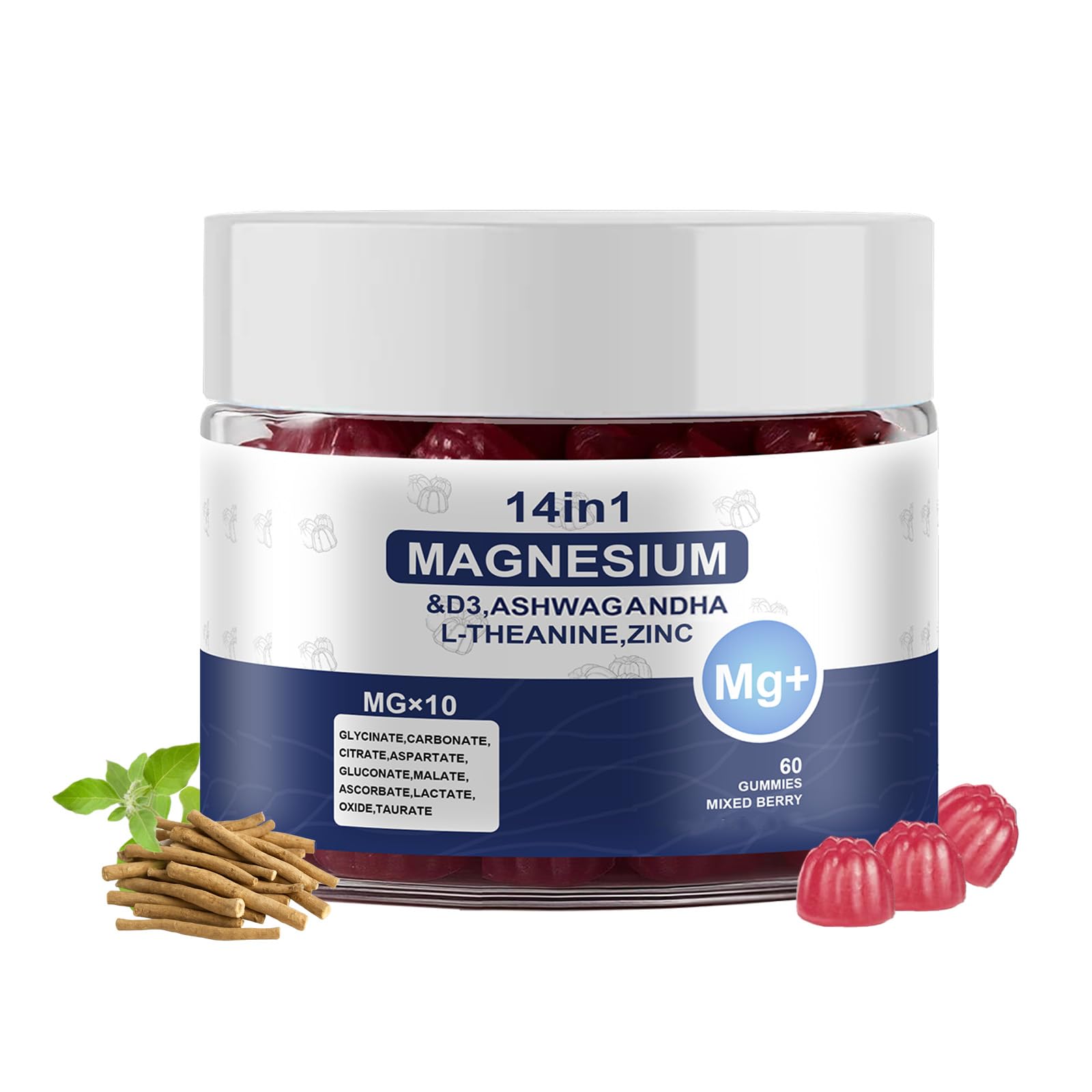 Magnesium Complex Gummies for Women & Men, Calm Magnesium Gummies for Women & Men, 14-in-1 with Ashwagandha, L-Theanine, Vitamin D3 & Zinc, 60 Count (1) UYPO uk supplements