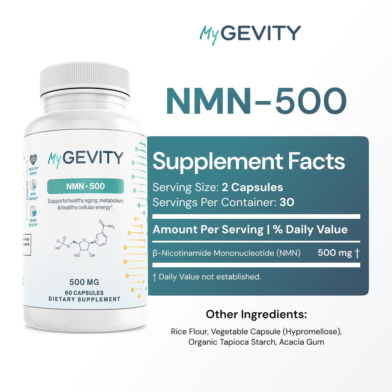 NMN 500mg per Serving – Over 99% Purity – Nicotinamide Mononucleotide Capsules for NAD+ Support, Cellular Energy & Healthy Aging – Vegan, Non-GMO, cGMP Certified Facility, Made in USA – 60 Capsules MyGevity uk supplements