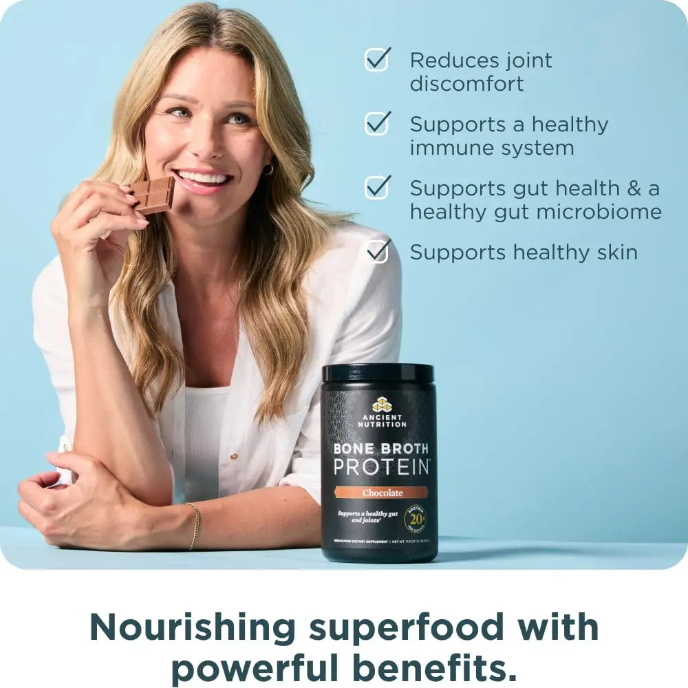 Ancient Nutrition Protein Powder Made from Real Bone Broth, Chocolate, 20g Protein Per Serving, 20 Serving Tub, Gluten Free Hydrolyzed Collagen Ancient Nutrition uk supplements