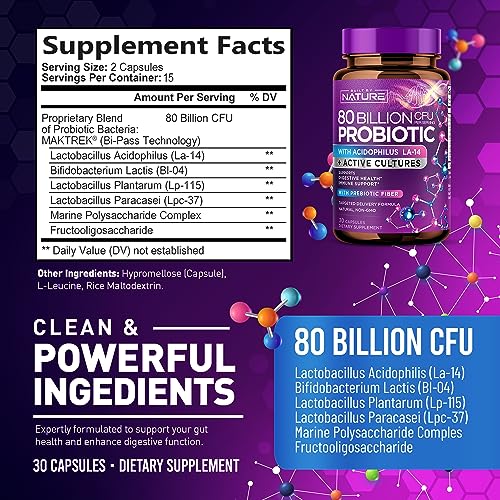 80 Billion CFU Probiotic - Daily Digestive Gut Health Supplement for Men & Women Built by Nature uk supplements