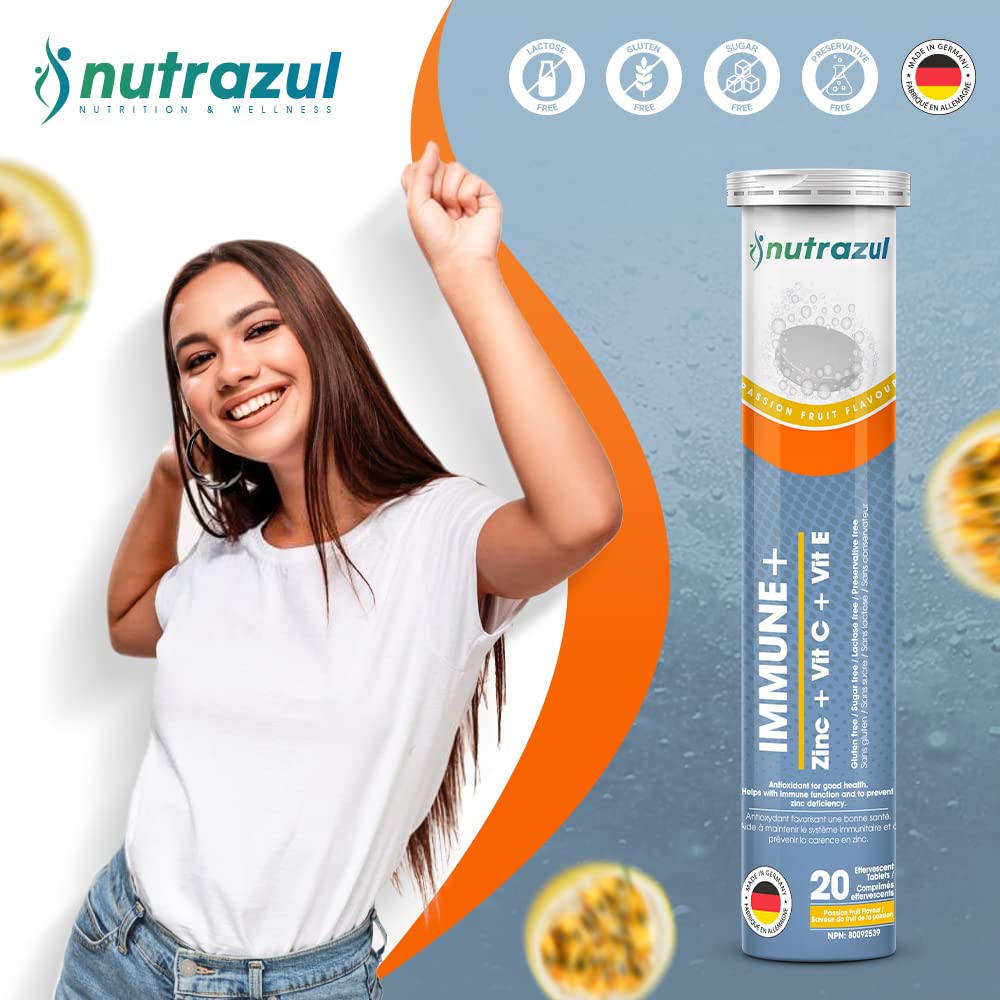 nutrazul Immune+ Effervescent Tablets, Vitamin C, Vitamin E & Zinc Supplement, Supports Overall Wellness with a VIT C, VIT E & Zinc Blend nutrazul uk supplements