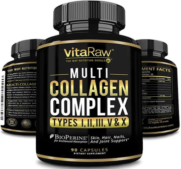 VitaRaw Collagen Pills 1800 mg - Multi Collagen Supplements (Types I, II, III, V & X) Grass Fed Non GMO Collagen Peptides Pills for Hair, Skin and Joints - Hydrolyzed Collagen Protein Powder VitaRaw uk supplements