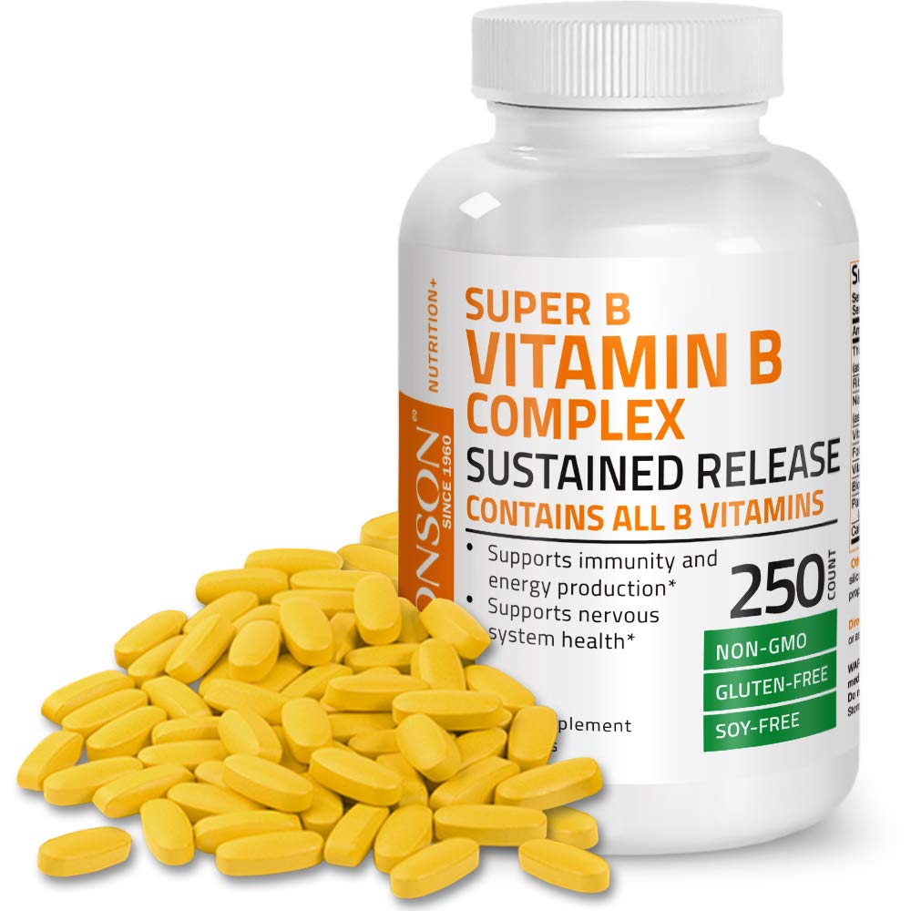 Bronson Super B Vitamin B Complex Sustained Slow Release Vitamin B1, B2, B3, B6, B9 Bronson uk supplements
