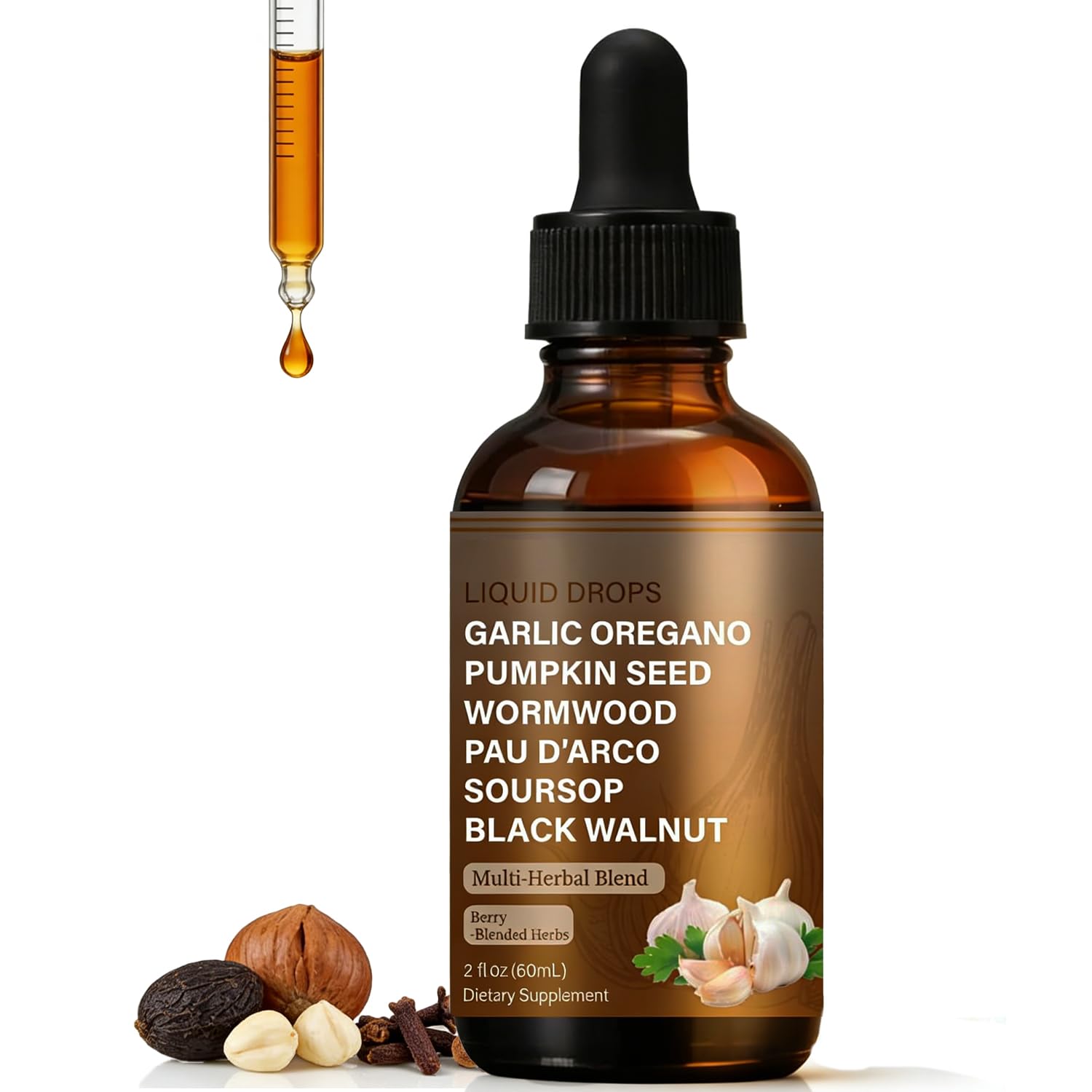 SERSANVE Natural Black Walnut Wormwood Gut Cleanse | Black Walnut Clove Drops with Pumpkin Seed, PAU D’Arco, Soursop, Garlic and Oregano | Vegan, Alcohol-Free Formula for Digestion Support, 2 fl oz SERSANVE uk supplements