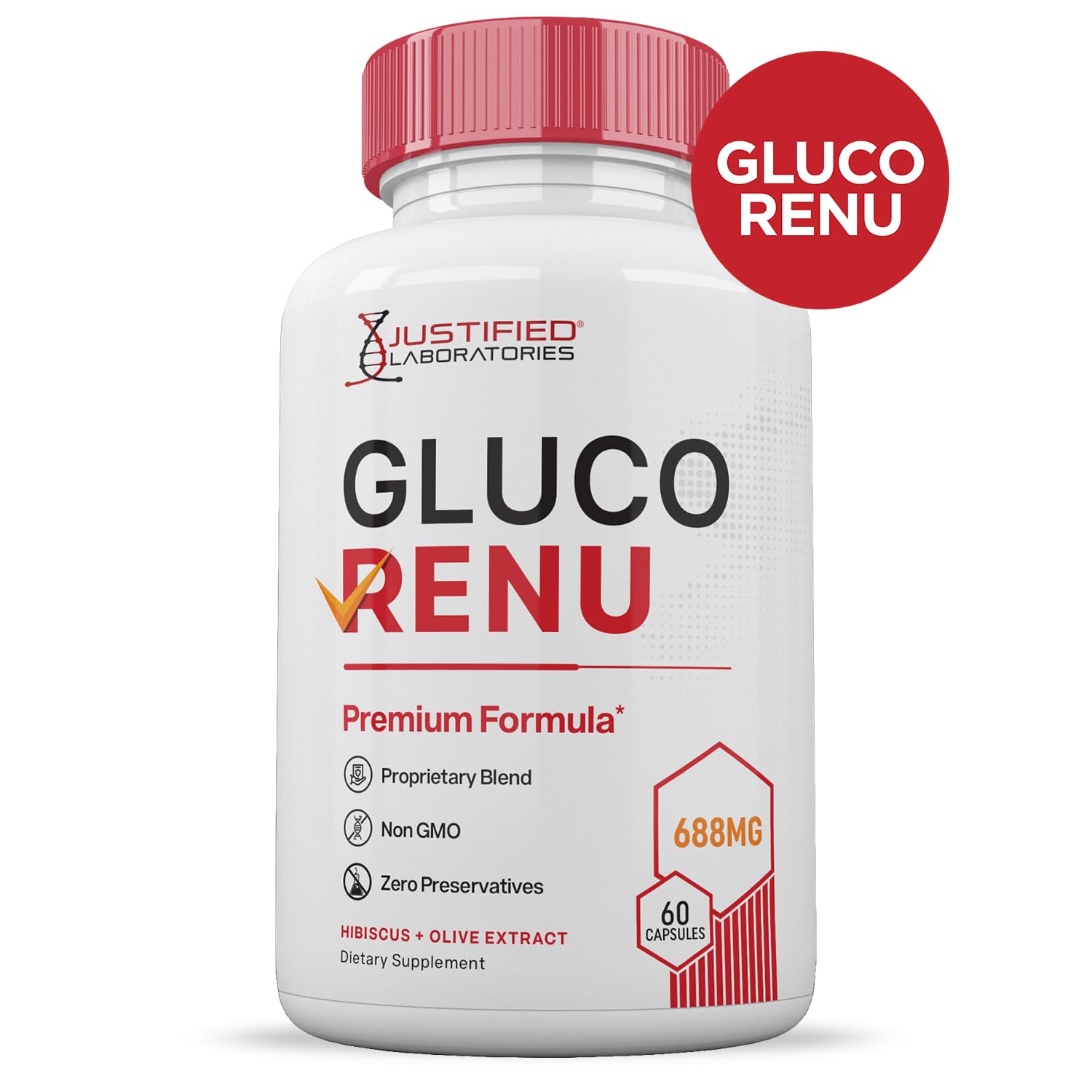 Gluco Renu 688MG Glyco Support Pills Premium Formula Gluo Renew Glycogen Support Formulated Hawthrone Hibiscus Garlic Junpier Powder Olive Forskolin Green Tea Extract 60 Capsules Justified Laboratories uk supplements