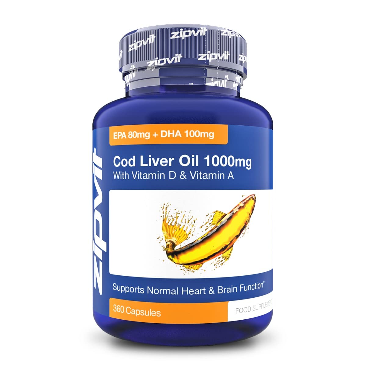 Cod Liver Oil 1000mg, 360 Capsules of High Strength Fish Oil, Rich in Omega 3. Supports Zipvit uk supplements