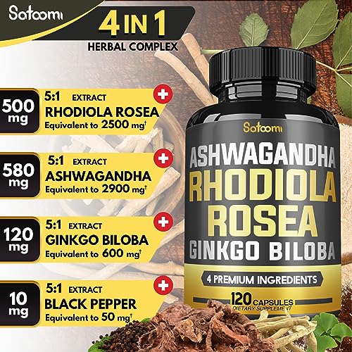 6050mg Rhodiola Rosea Supplement with Ashwagandha Root, Ginkgo Biloba & Black Pepper Satoomi uk supplements