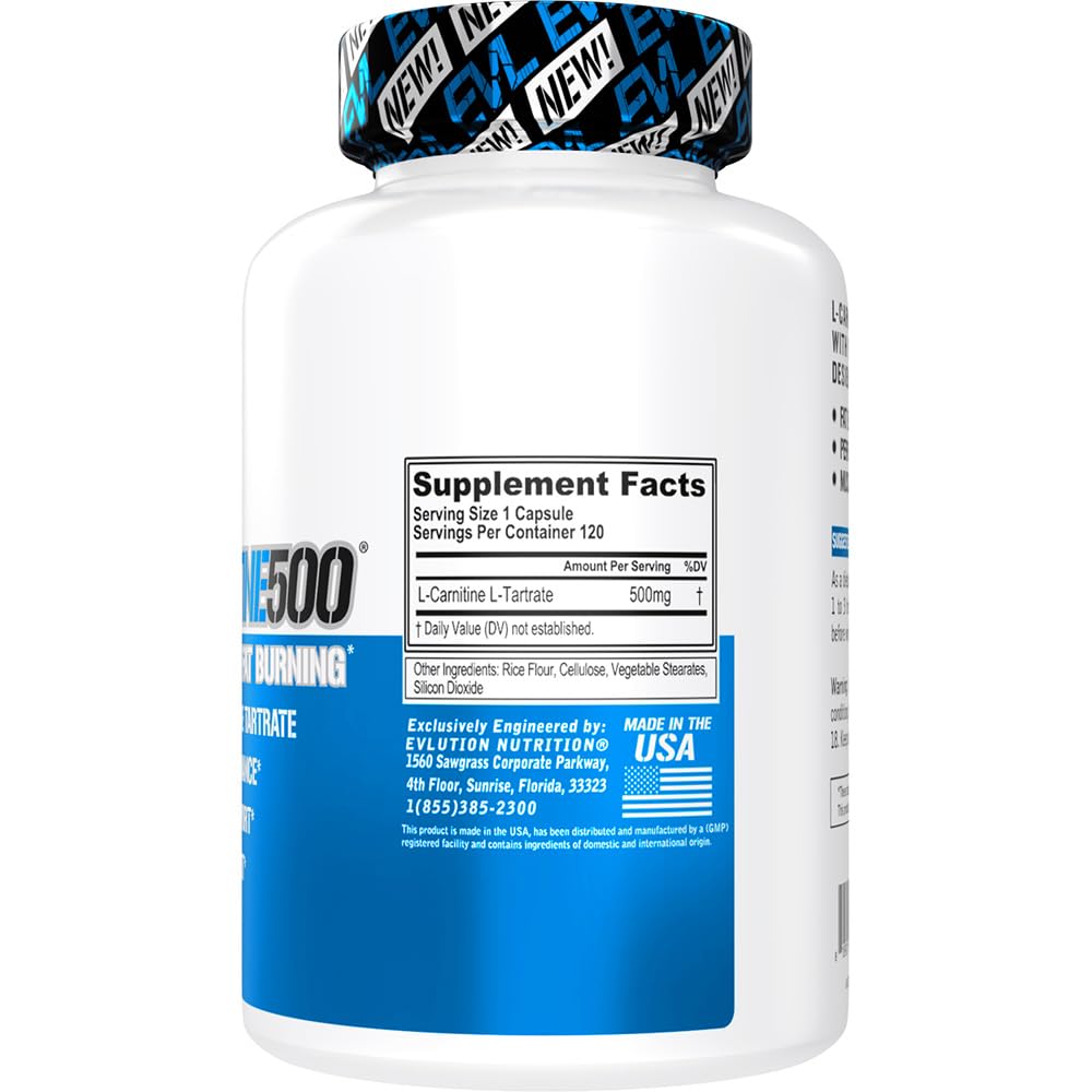 EVL L-Carnitine Supplement for Weight Loss Support - L carnitine 500mg Diet Pills Evlution uk supplements