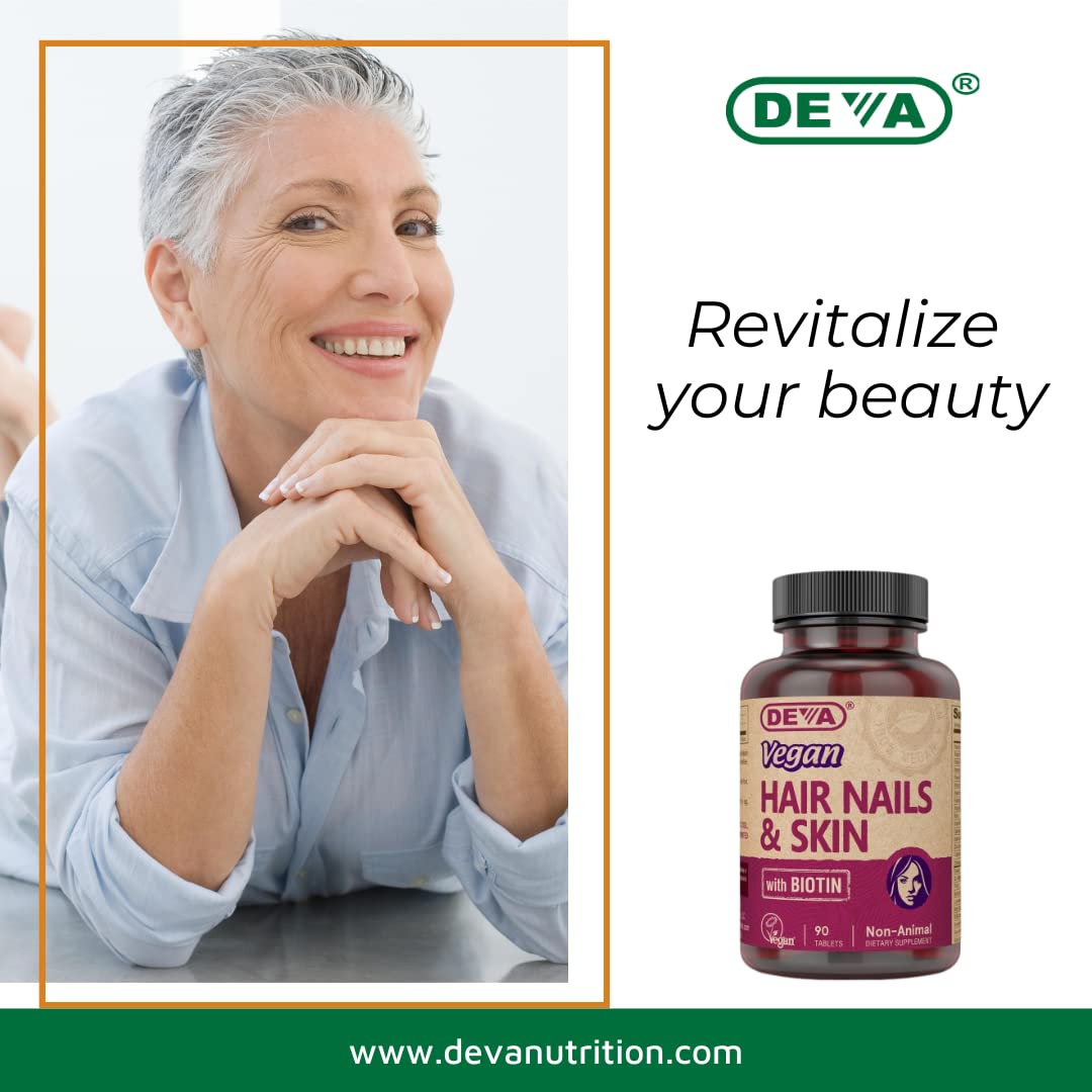 DEVA Vegan Vitamins Hair, Nails & Skin Supplement with 500 mcg of Biotin Per Tablet 90 Tablets (Pack of 2) DEVA uk supplements