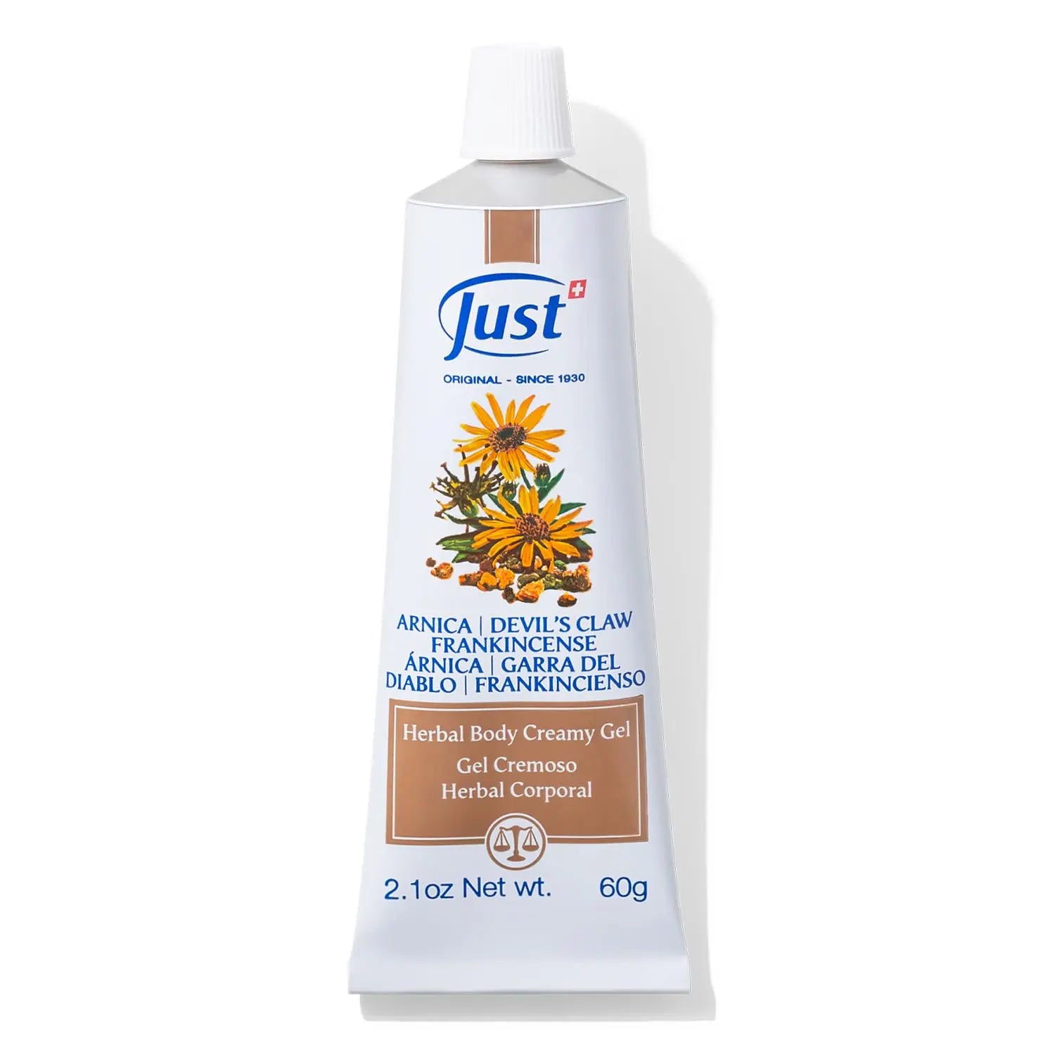 Swiss Just Arnica Gel, Arnica Creamy Gel 60g. Arnica Cream w/Devils Claw & Frankincense Oil. A Gentle Massage Cream on Wrists, Fingers, Knees, Ankles, Joints, Waist, Neck, and Back. SwissJust uk supplements