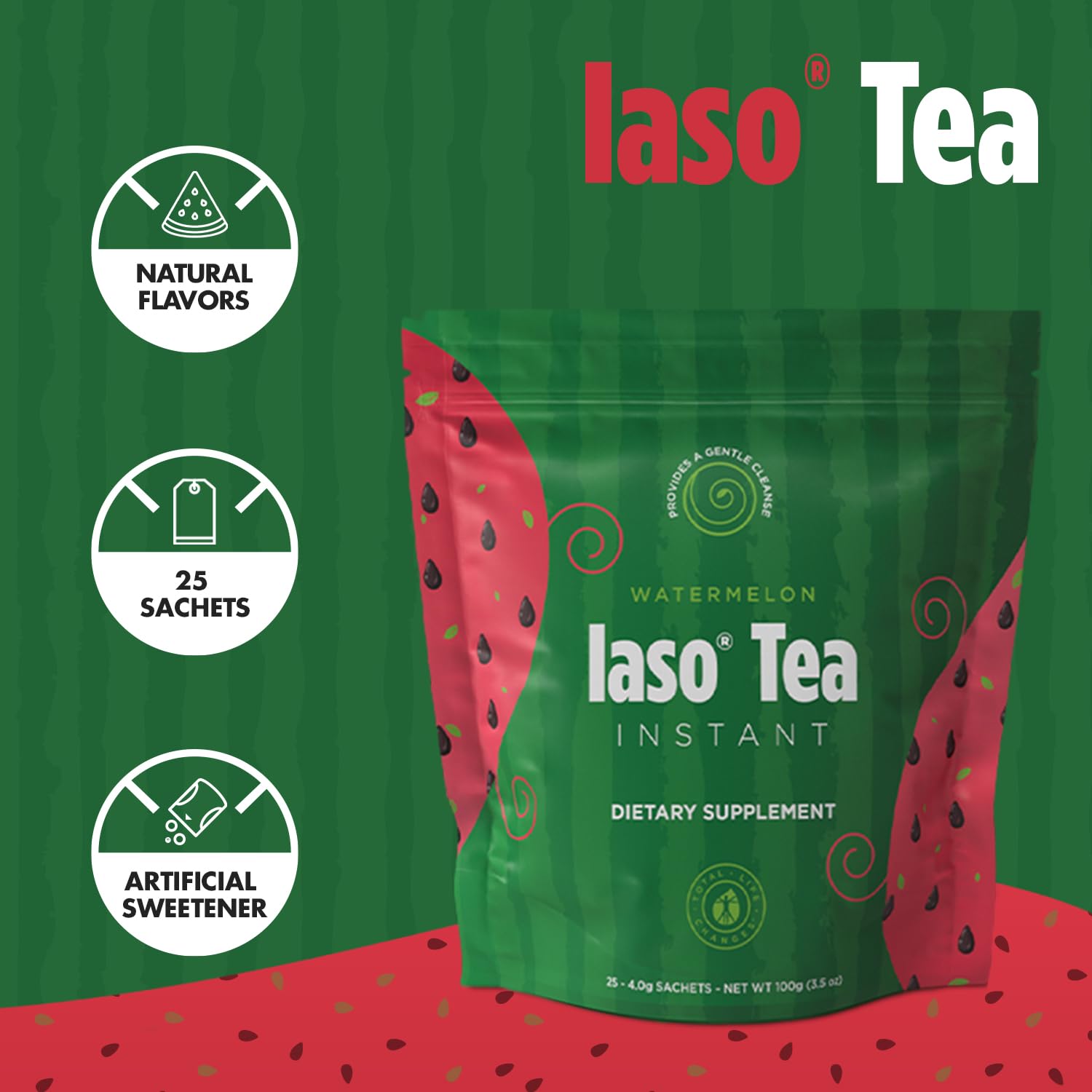 Iaso Instant Tea Watermelon Flavor - 4 grams (25 Sachets) Total Life Changes uk supplements
