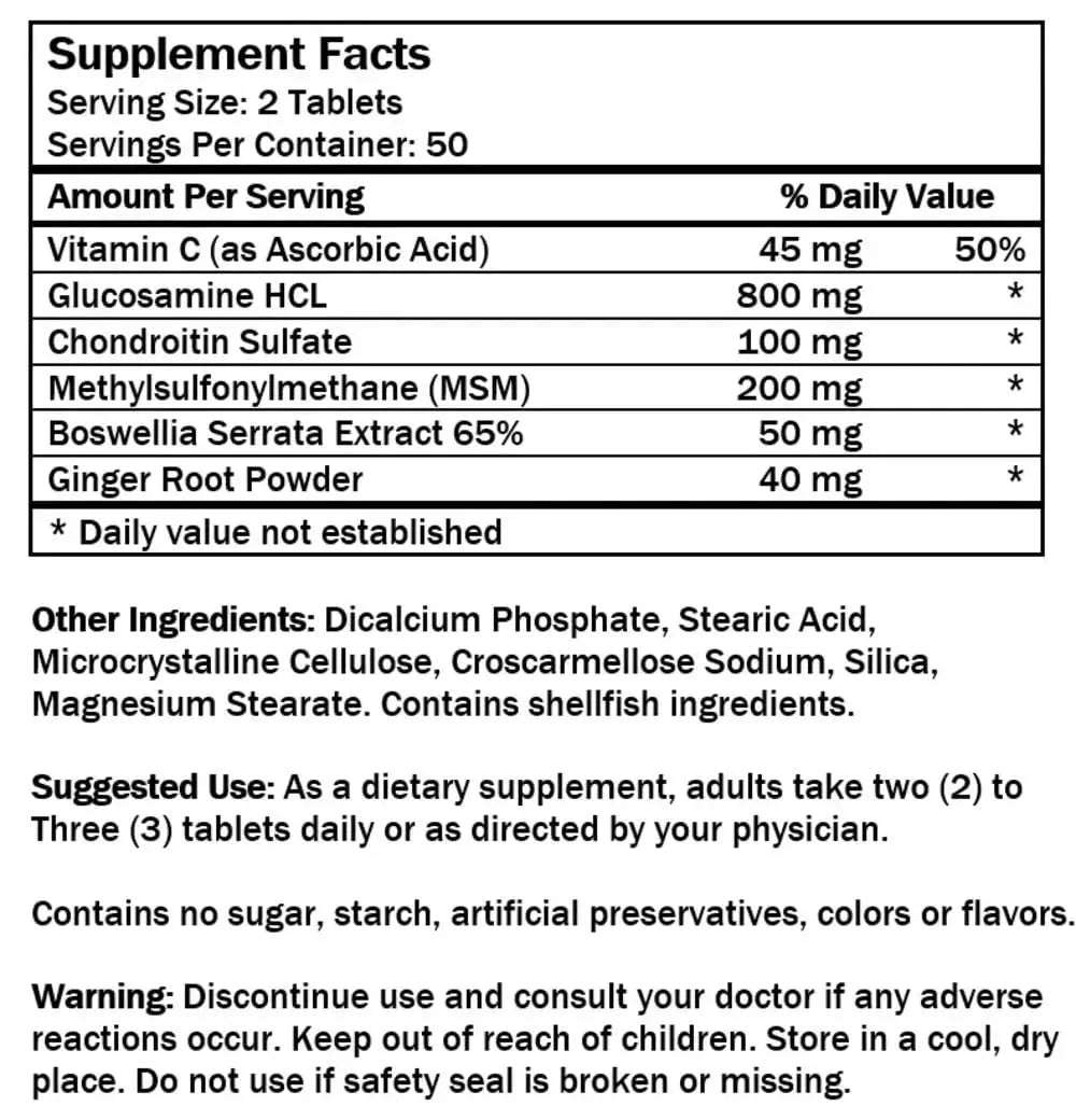 Glucosamine Chondroitin MSM Complete Joint Care Supplement | Glucosamine HCl, Chondroitin, MSM, Boswellia & Ginger | Supports Joint Mobility & Flexibility | 100 Tablets NCB NCB TECHNOLOGY uk supplements