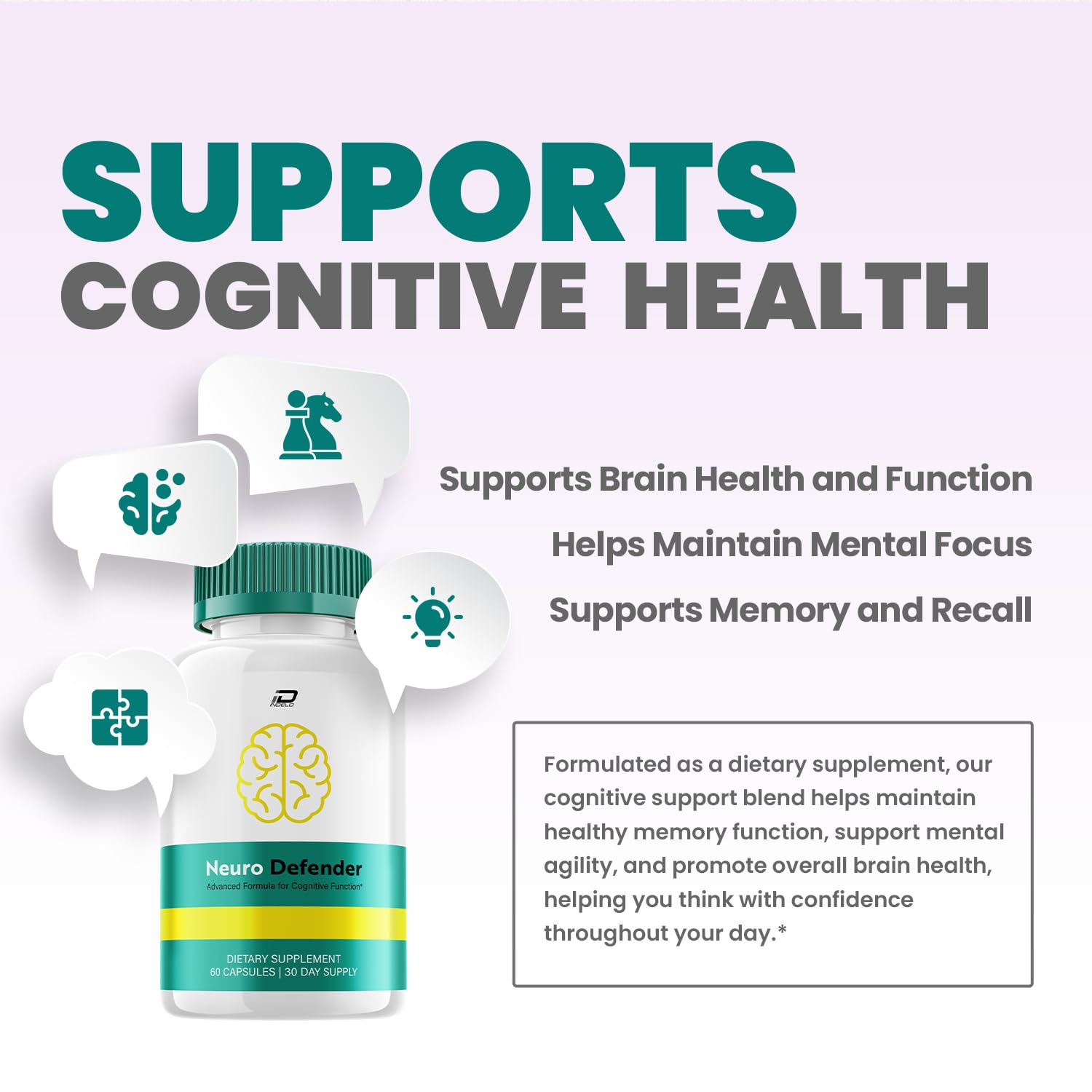 Neuro Defender Supplement Capsules – NeuroDefender Natural Blend Formula Focus Memory Support and Reviews (1 Pack – 60 Capsules) Indelo uk supplements