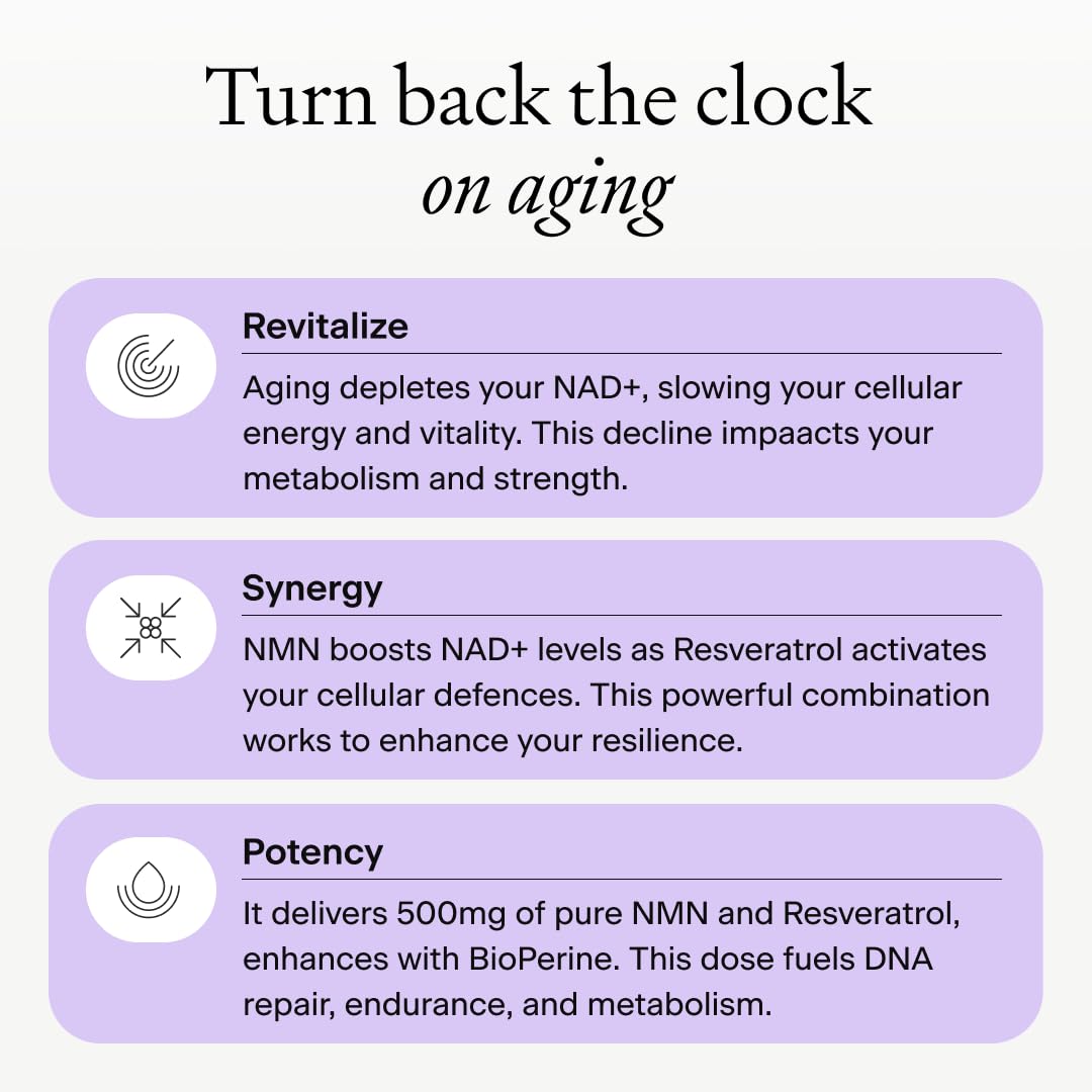 OMRE NMN + Resveratrol Supplement 99% Purity for Cellular Energy, NAD+ Boost | Highly Bioavailable Nicotinamide Mononucleotide Supplement Resveratrol 500mg & NMN 500mg, Made in USA, 60 Capsules OMRE uk supplements